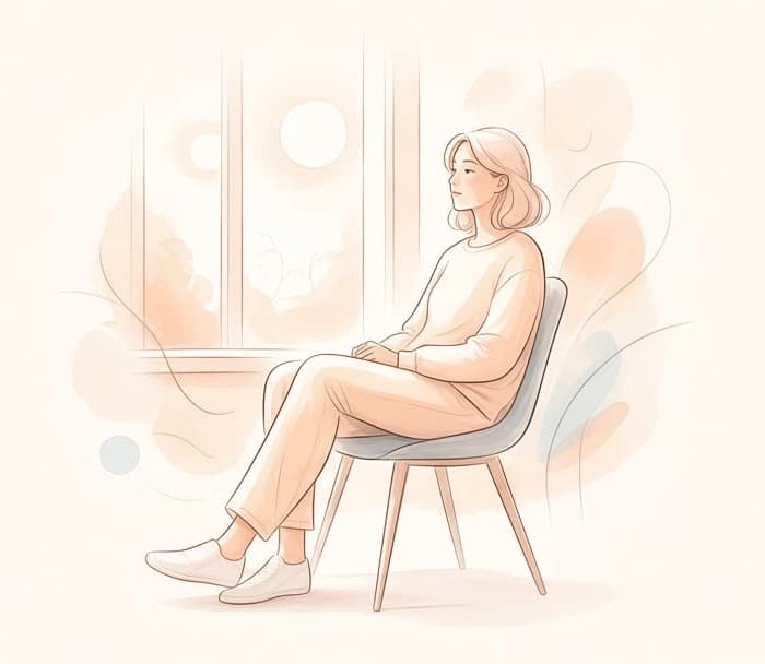 Illustration of a person sitting calmly in a chair by a window