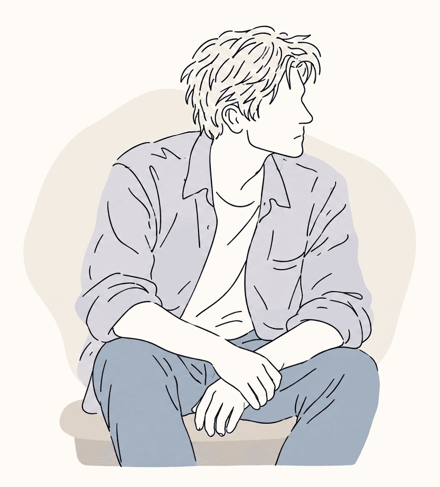Illustration of a man sitting quietly, looking away in thought